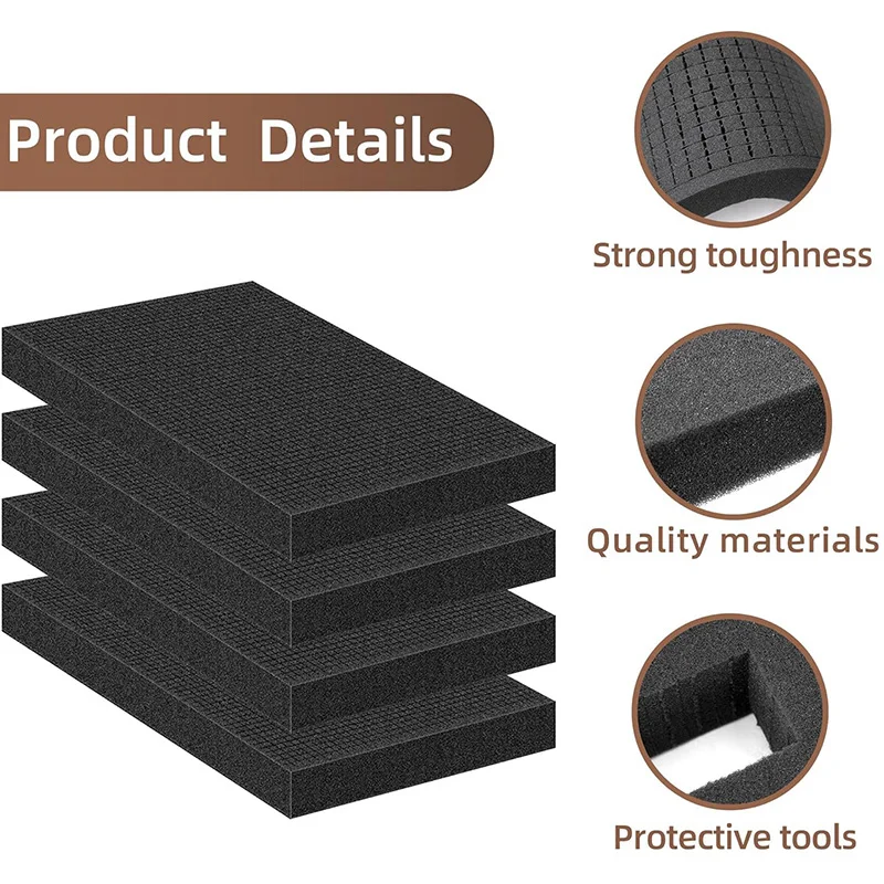 4x Pick Apart Foams For Toolbox, Pre-cutting High Density Pluck Sponge Precorted Foam For Hard Flight Case Storage 3