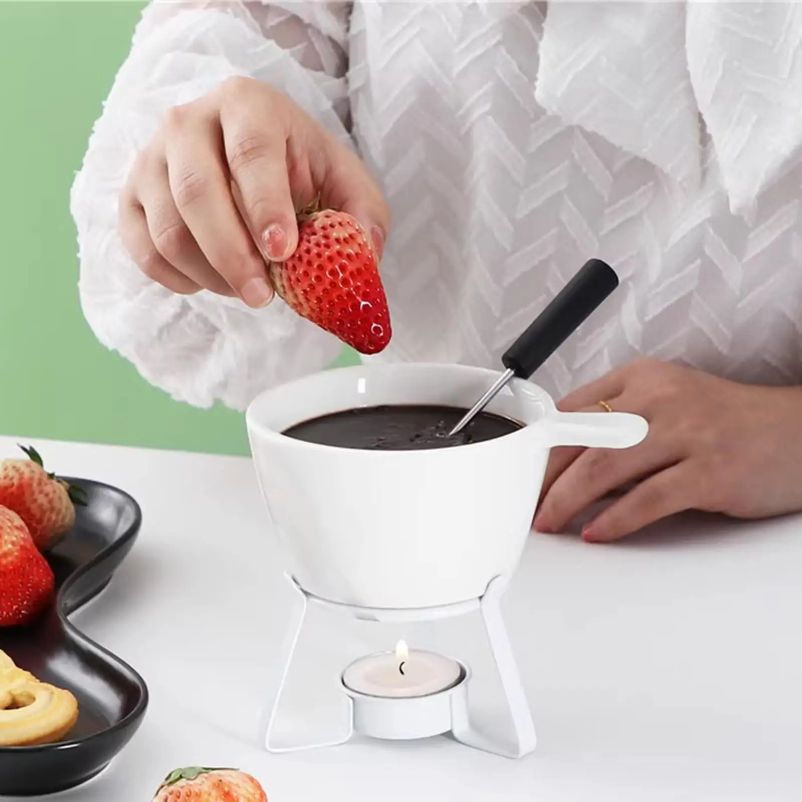 Chocolate Fondue Pot Ceramic Hot Pot Tea Light Butter Heater Melting Dining Cookware for Date Night Wedding Valentines Day