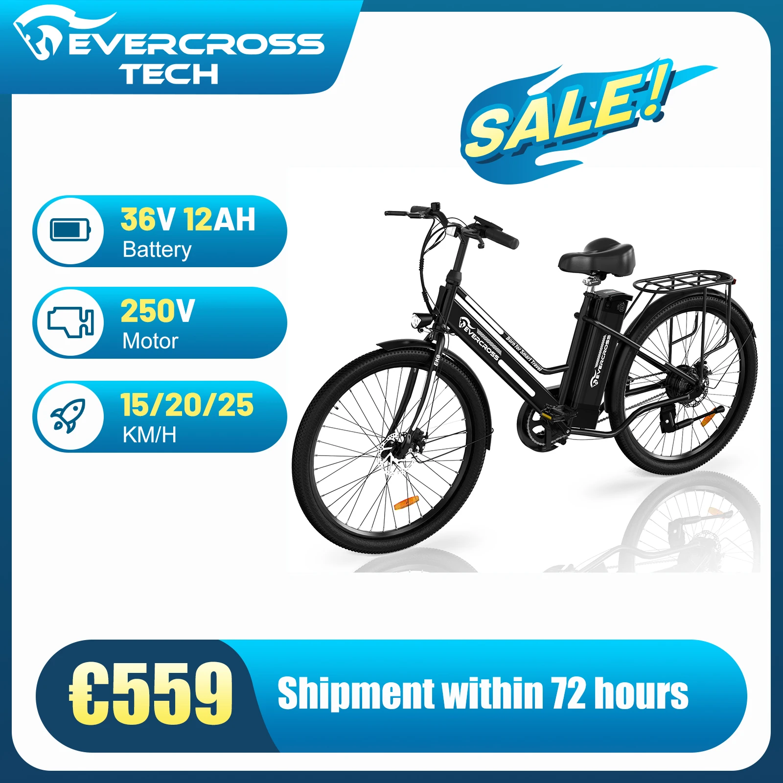 EVERCROSS TECH EK 8S Rower elektryczny dla dorosłych z EU za $612.45 / ~2285zł