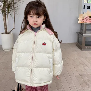 리버시블 남아용 겨울 의류 다운 재킷, 두꺼운 짧은 스타일 아동용 패딩 재킷, 여아 코트