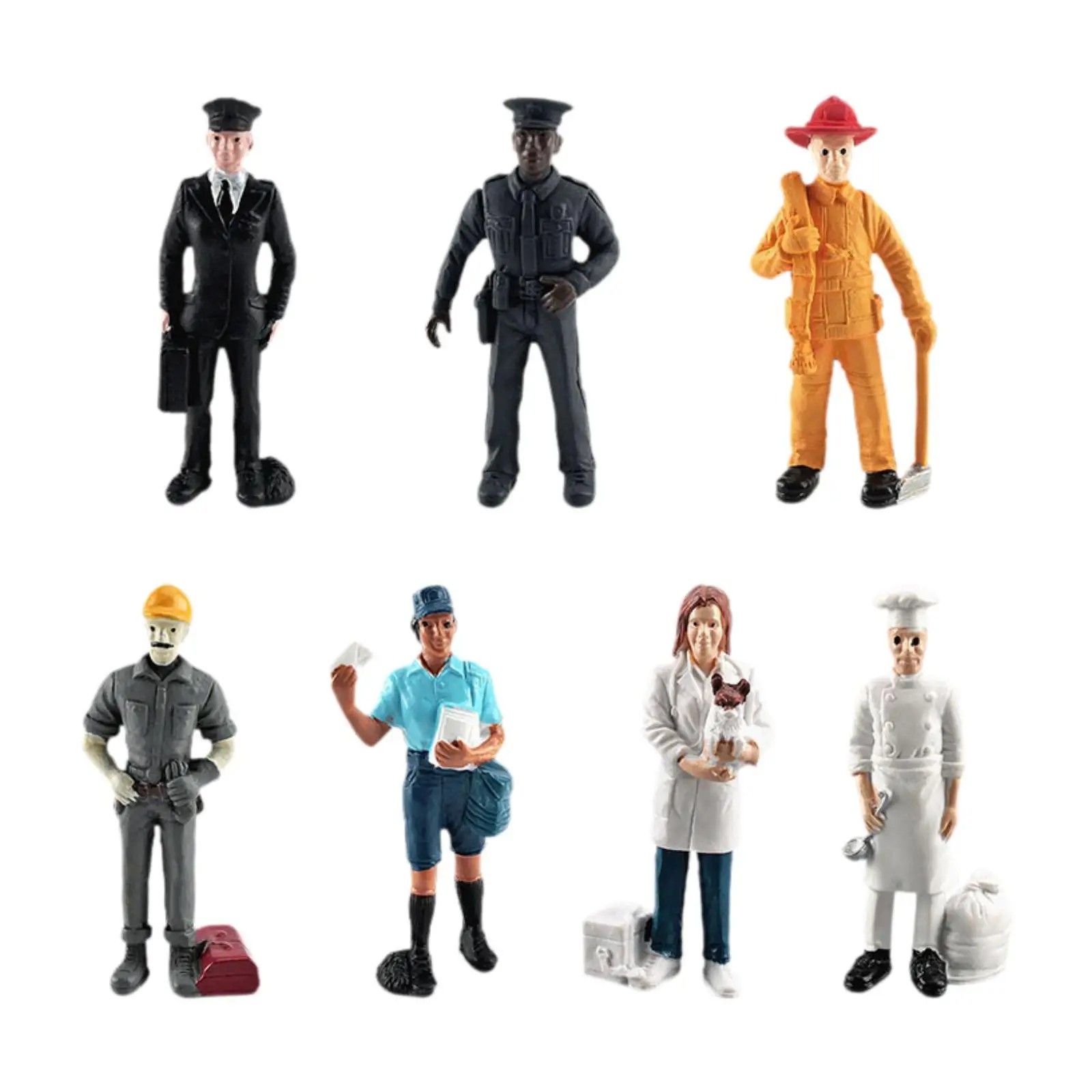 7 Pieces People Figures Simulation Figurines Handpainted Standing Decoration for