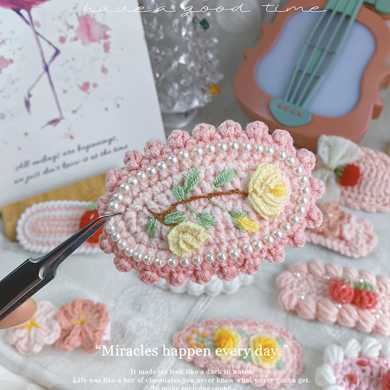 New Retro Embroidery Hairpin Side Bangs Cute Hair Clip Girl Handwoven Flower Knitted Children's Baby Hair Accessories 6