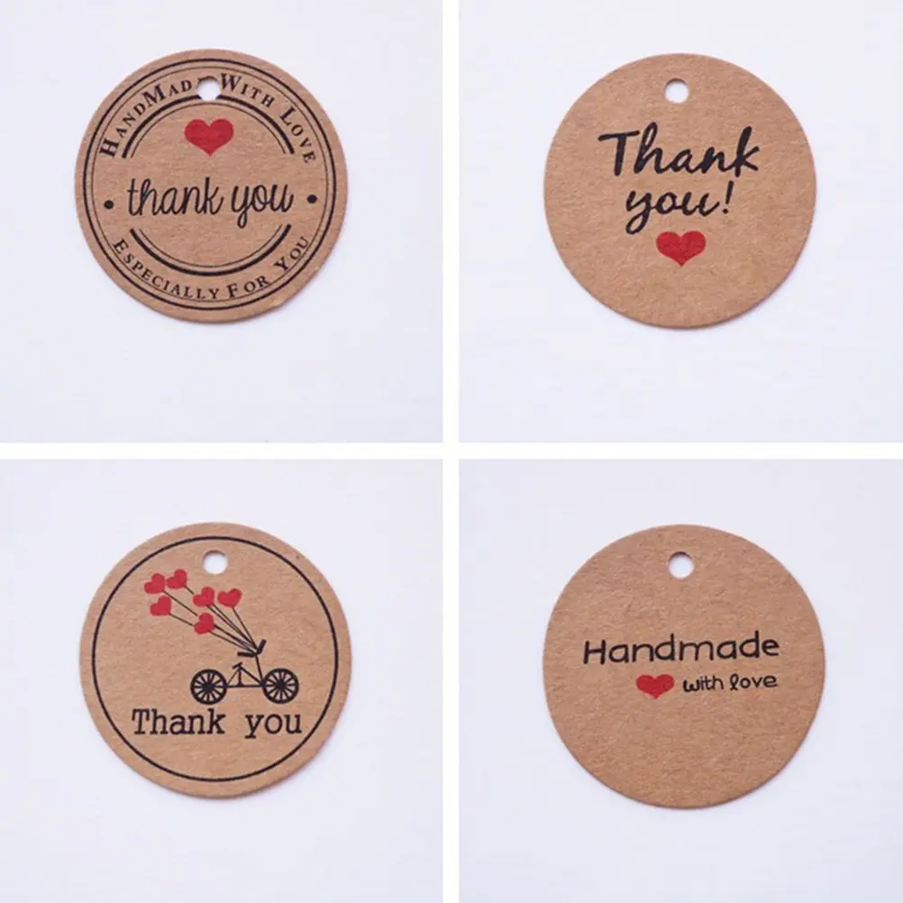 100Pcs 크래프트 종이 교수형 태그 라운드 홀 빈티지 소박한 선물 태그 결혼식 호의 생일 크리스마스 컵케익 토퍼