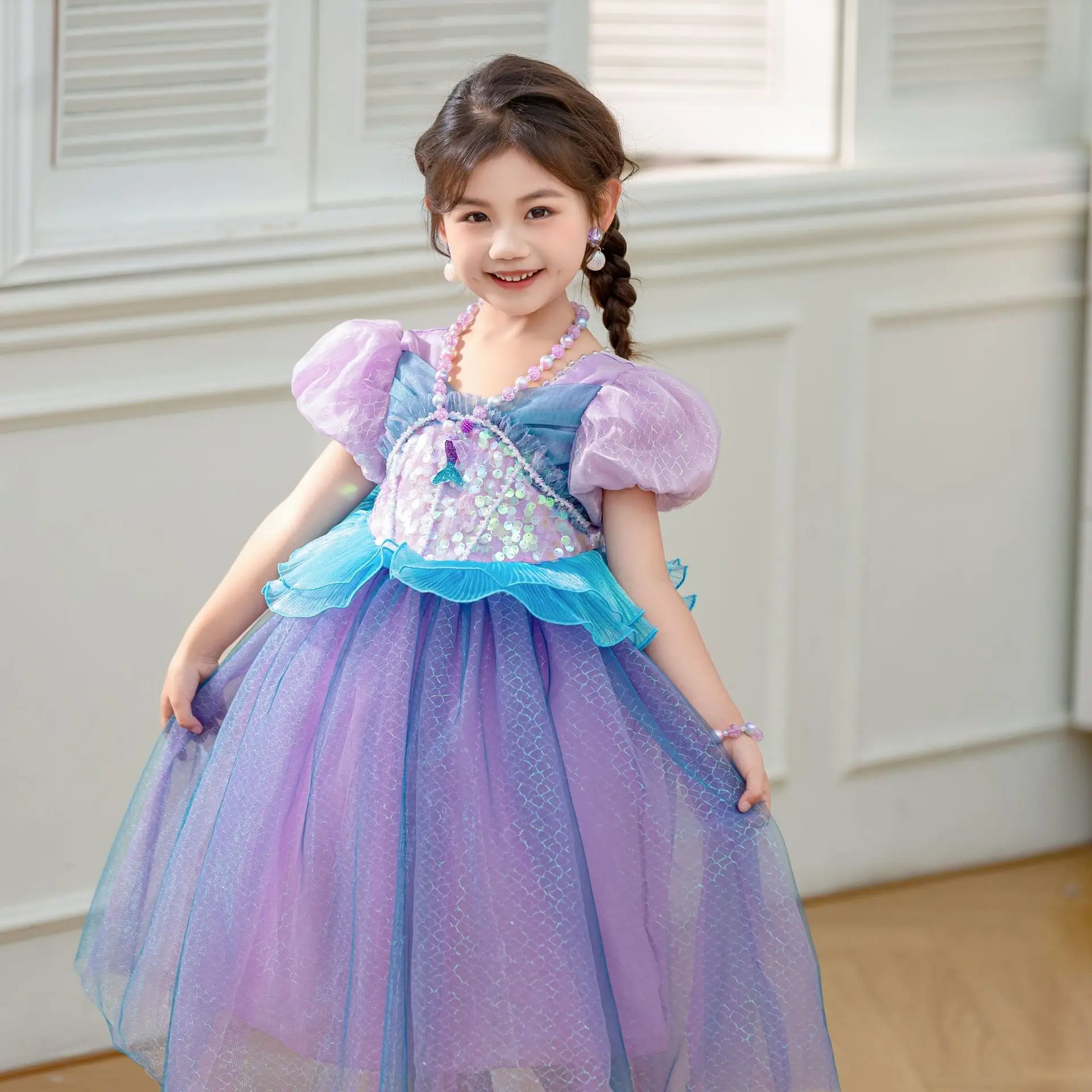 Girls Princess Costume Set - Toddler Party Dress With Skirt & Hair Accessories 3-10 Years