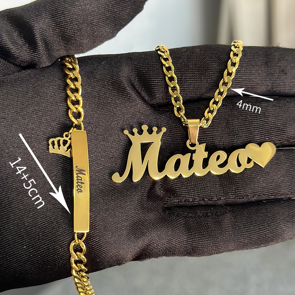 DHQH Original New Custom Name Set Jewelry Stainless Steel Love Crown Name Pendant Engraved Name Children's Bracelet Necklace Set - Image 4