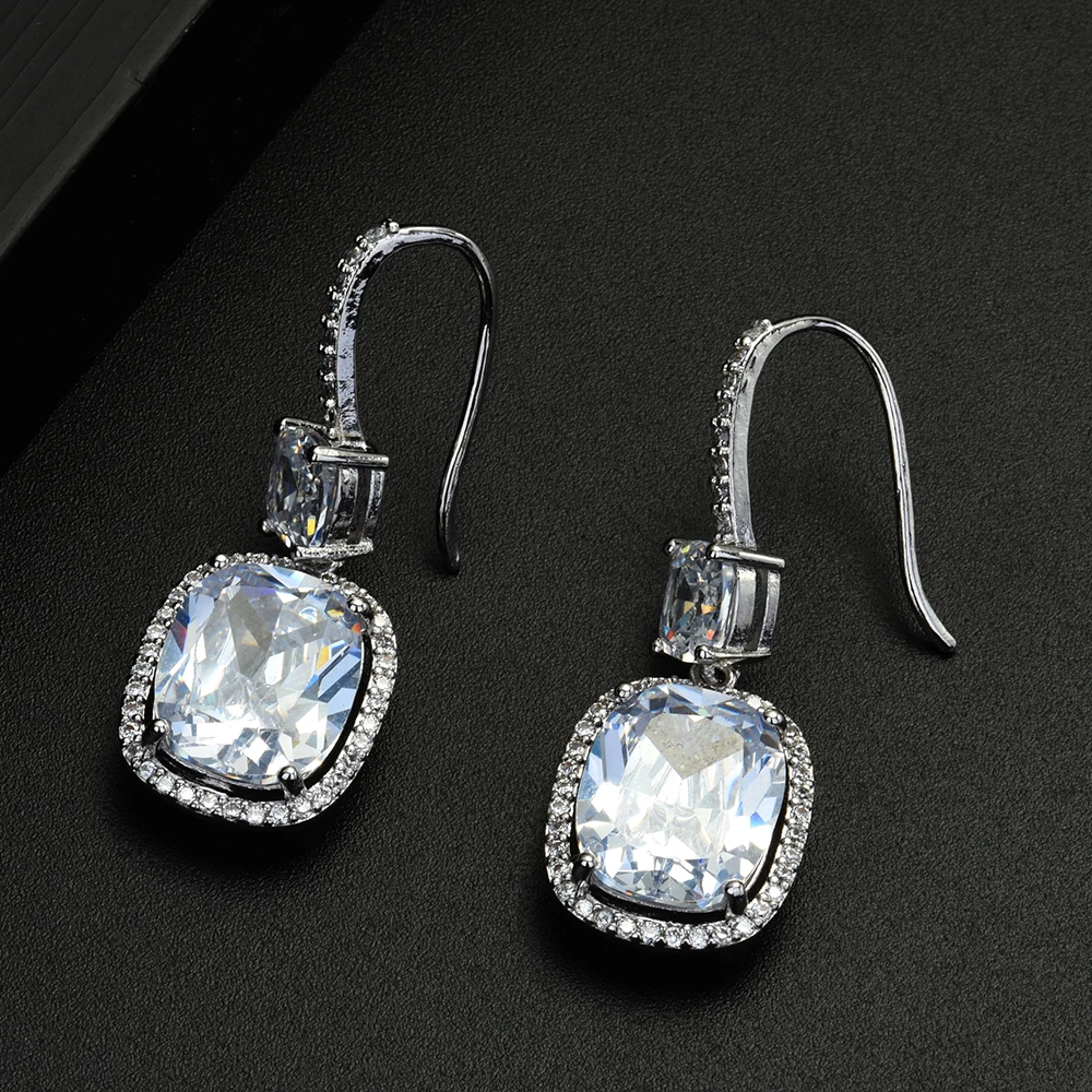 

Fashion New Exquisite AAA CZ Drop Earrings for Women Party Dating Luxury Square Shape Multi-color Female Party Gift E-600