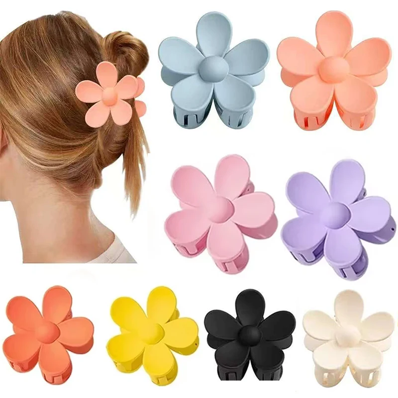 여성용 대형 꽃 발톱 클립 두꺼운 머리 소녀 Dasiy Strong Hold Matte Hair Clamps Headwear Barre..