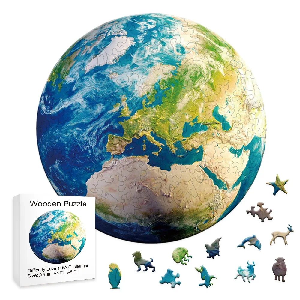 

Puzzle Wood Earth Creative Gift Wrap Adult Children Difficult Decompression Animal Irregular Puzzle Toy - Toys & Games