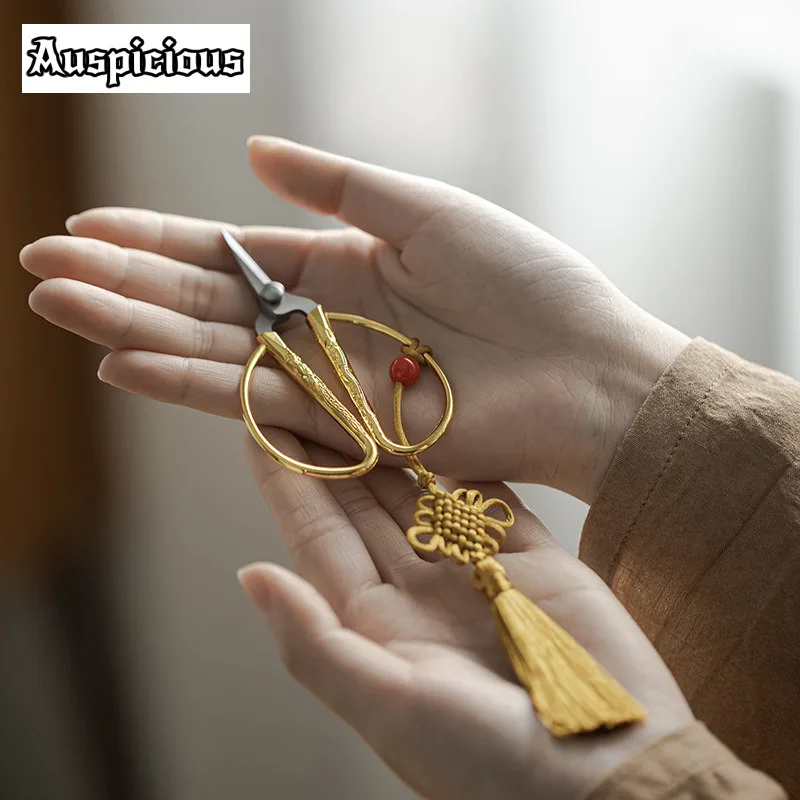 Exquisite Stainless Steel Tassel Tea Scissors Tea Packing Bag Bag Shears Chinese Knot Pendant Cutters Ceremony Accessories