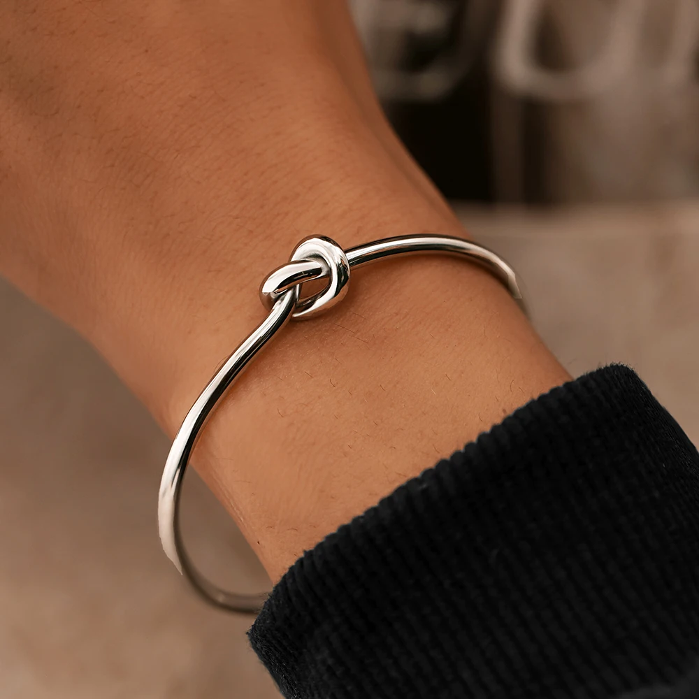 Stainless Steel Bracelets Elegant Trendy Round Circular Open Knot Cuff Bangle For Women Jewelry Goth Temperament Everyday Wear bangle bracelet,stainless steel bracelet