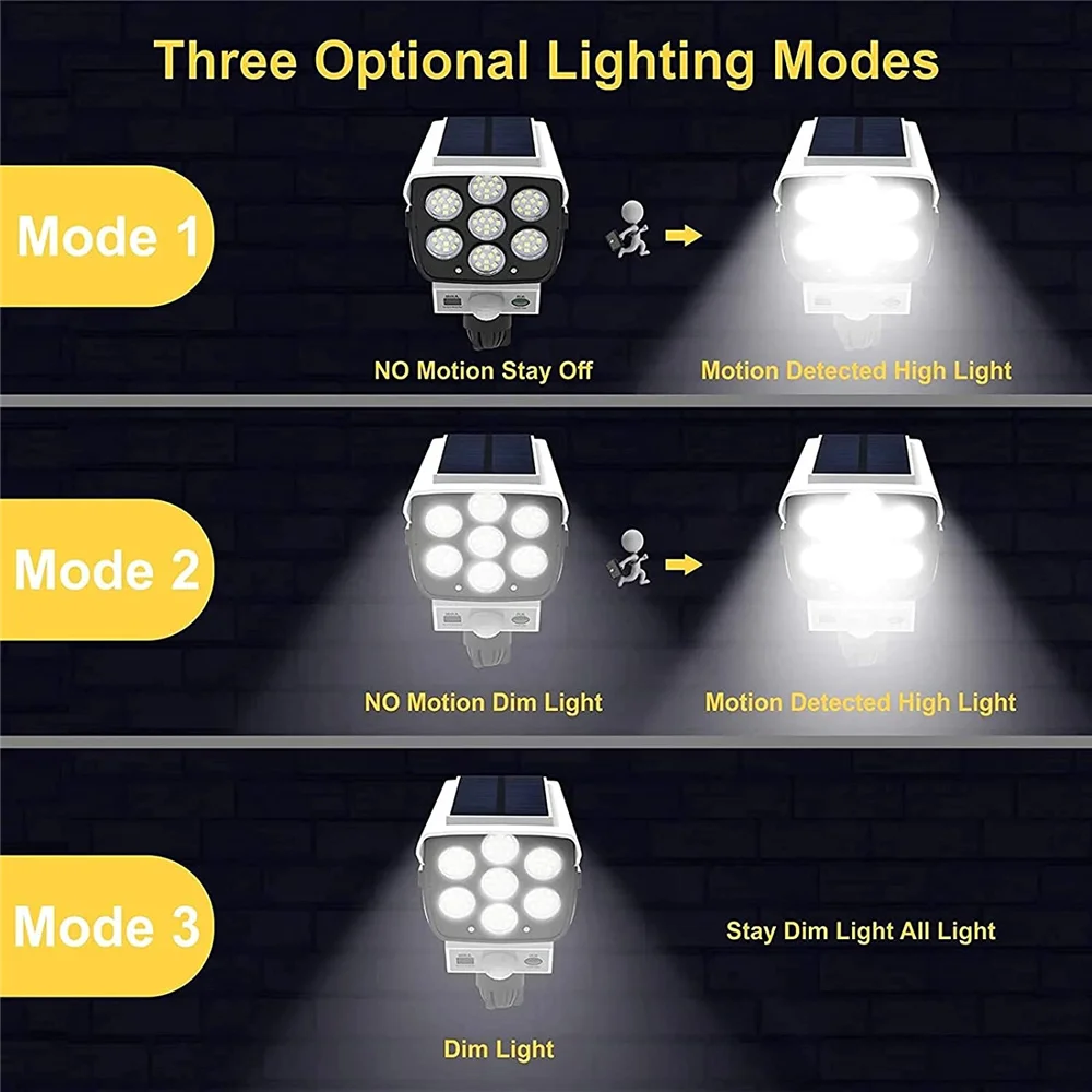 Outdoor Motion Sensor Solar Lights 2000 Lumens 77 LEDs Spotlight With Remote  Controller Outdoor IP66 Waterproof FloodLights