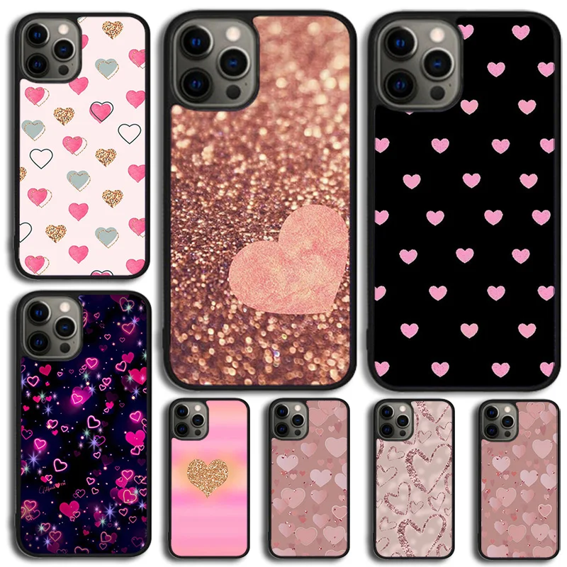 Custodia Per Telefono Gold Rose Pink Love Heart Per Iphone 14 13 12 Mini 11 Pro Max Se 2020 5 6S 7 8 Plus X Xs Max Xr Cover Shell