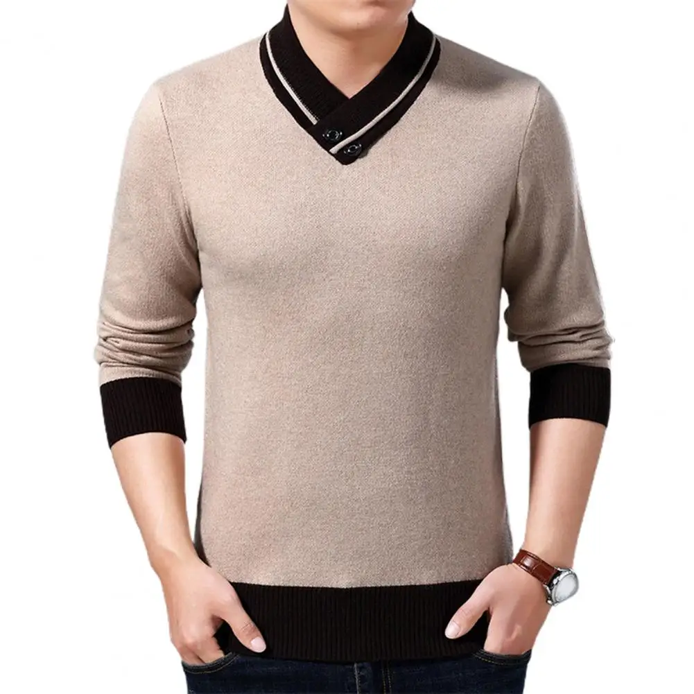 

Men Sweater V Neck Knitted Loose Casual Soft Knitwear Thick Warm Button Autumn Winter Turtleneck Sweater Pullover