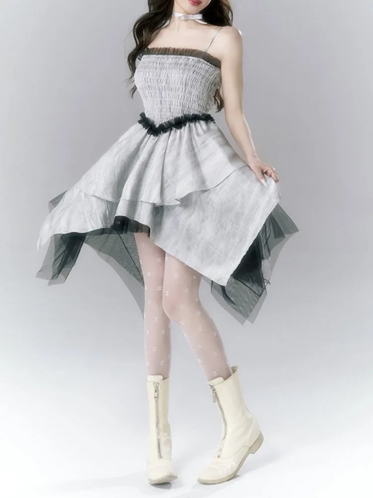 

Elegant Vintage Fairy Strap Dress Women 2023 Summer Tierred Patchwork Korean Dress Female Fashion Causal Evening Party Dresses