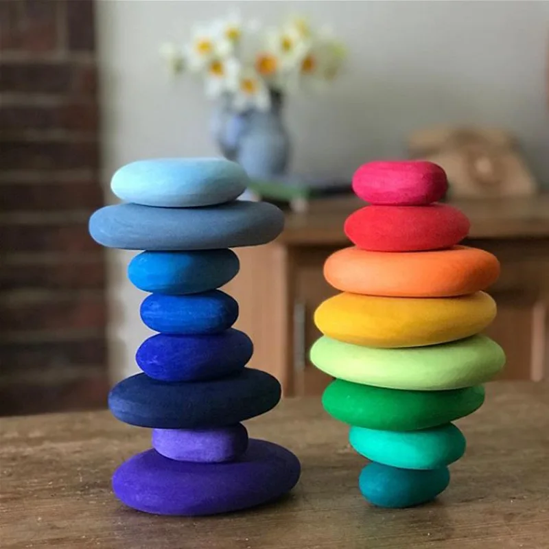 Wood Pebble Balance Blocks Wooden Rainbow Stacking Toys Creative Colored Stone Building Blocks Educational Toys for Kids 2 Wood Pebble Balance Blocks Wooden Rainbow Stacking Toys Creative Colored Stone Building Blocks Educational Toys for Kids 2