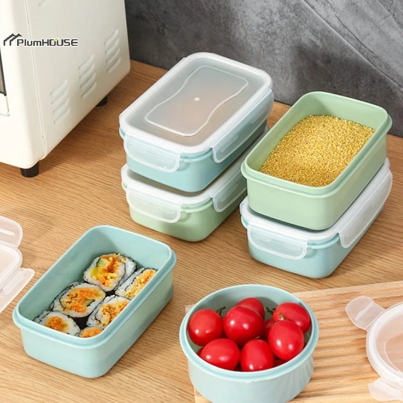 Mini Refrigerator Crisper Small Lunch Box Plastic Airtight Jar Storage Box Round Kitchen Insulated Lunch Organizer Snack