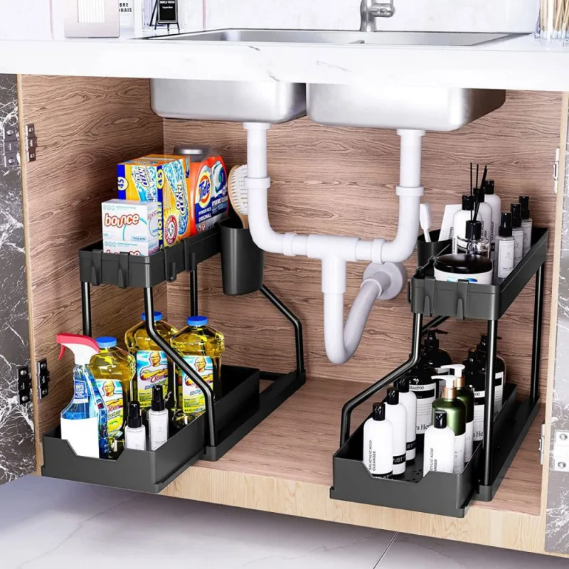 Dropship 2-Tier Under Sink Shelf Organizer Space Saving Under Bathroom Sink Storage  Rack W/ 4 Hooks to Sell Online at a Lower Price