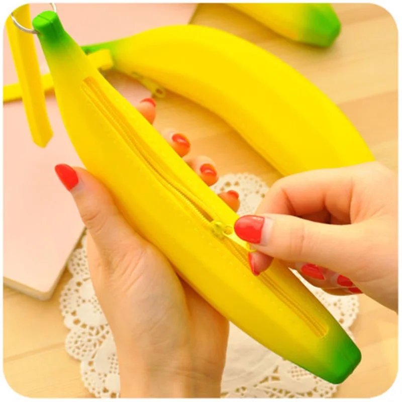 Novelty Funny Silicone Portable Yellow Banana Coin Purses Multifunction Pencil Case Purse Bag Wallet Key Bag Pouch coin purse,coin wallet