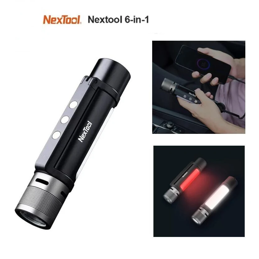 

NEXTOOL 6-in-1 1000lm Zoomable Alarm Flashlight 3 Mode Source Light USB-C Rechargeable Mobile Power Bank Camping Torch