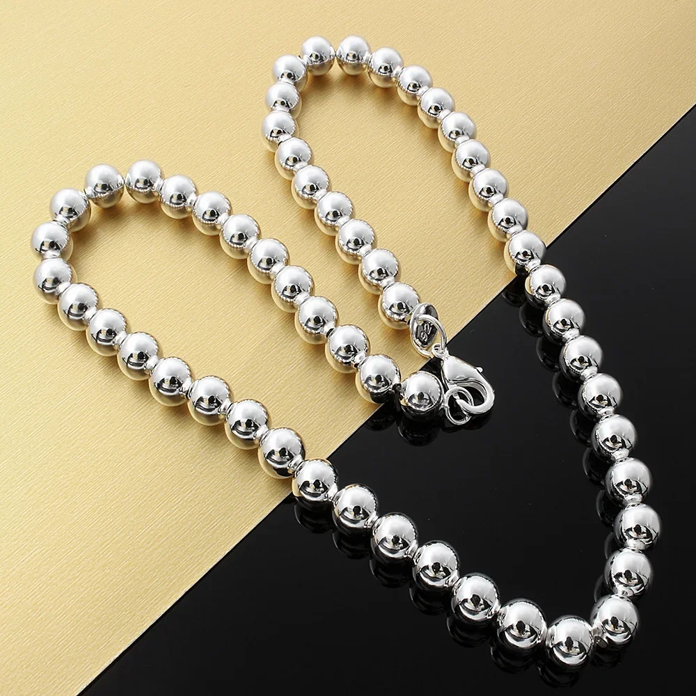 Hot Jewelry 925 Sterling Silver Classic 8MM Beads Necklace for Woman Men Charms Fashion Party Wedding Jewelry Gifts