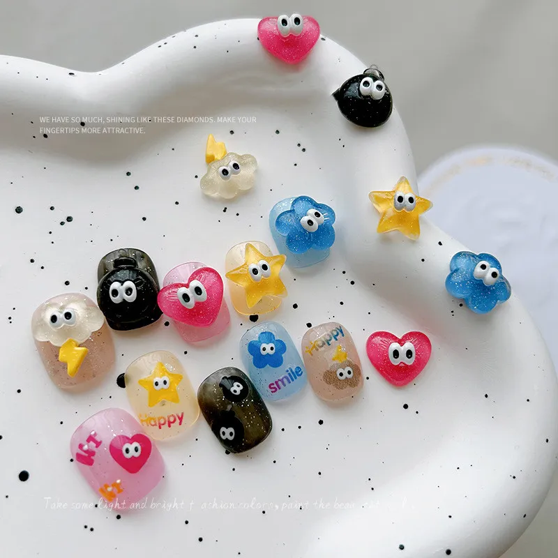 

100Pc Eggette Eye Jelly Bean Nail Charm Japanese Kawaii Smile,Cloud Shape Childlike Q Familay Briquet UV Polish Accessories 2023
