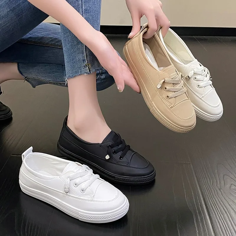 

Women Shoe Comfortable Women Casual Flat White Lace-up Shoe Summer Vulcanized Sneakers Ladies Light Soft Shallow Mouth Loafers