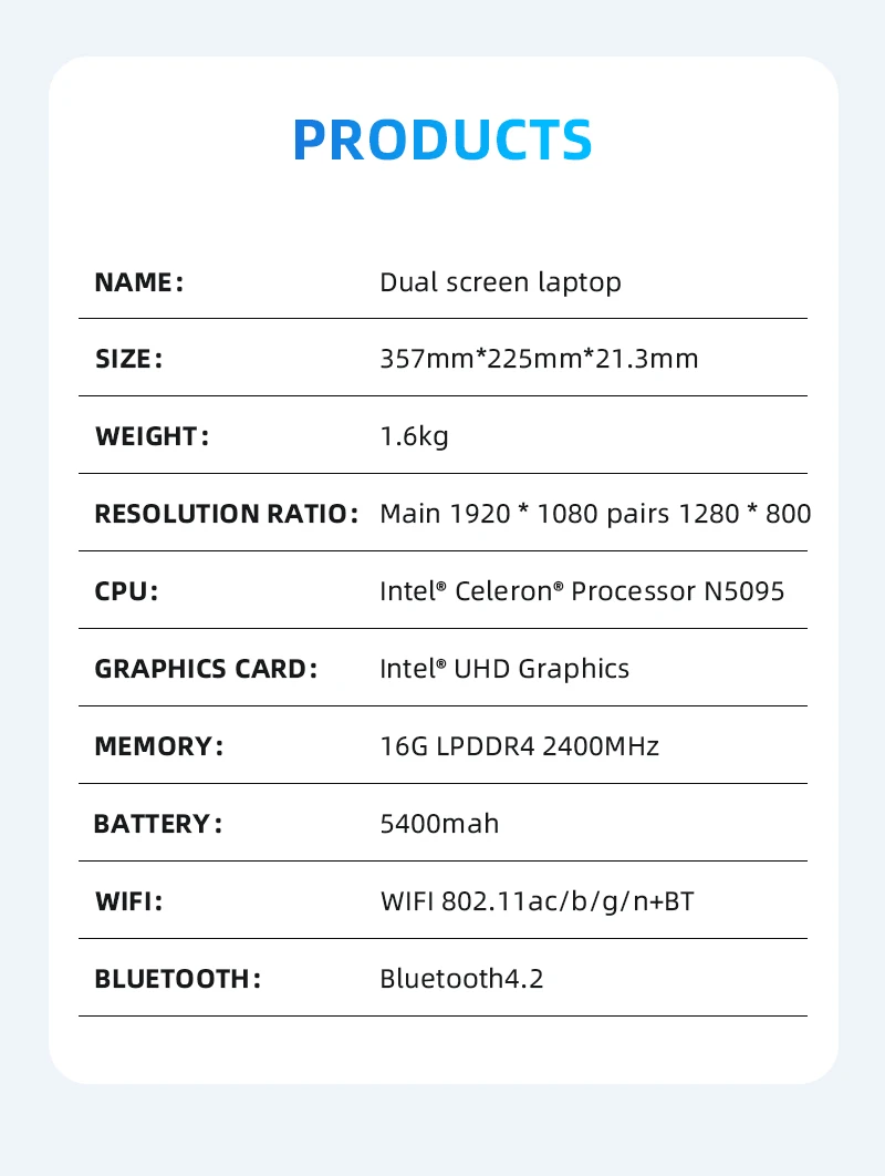 Dual Screen Gaming Laptops 15 .6" IPS + 7'' Touch Windows 11 Intel Celeron N5095 16GB RAM 512GB SSD Notebook Computer 73