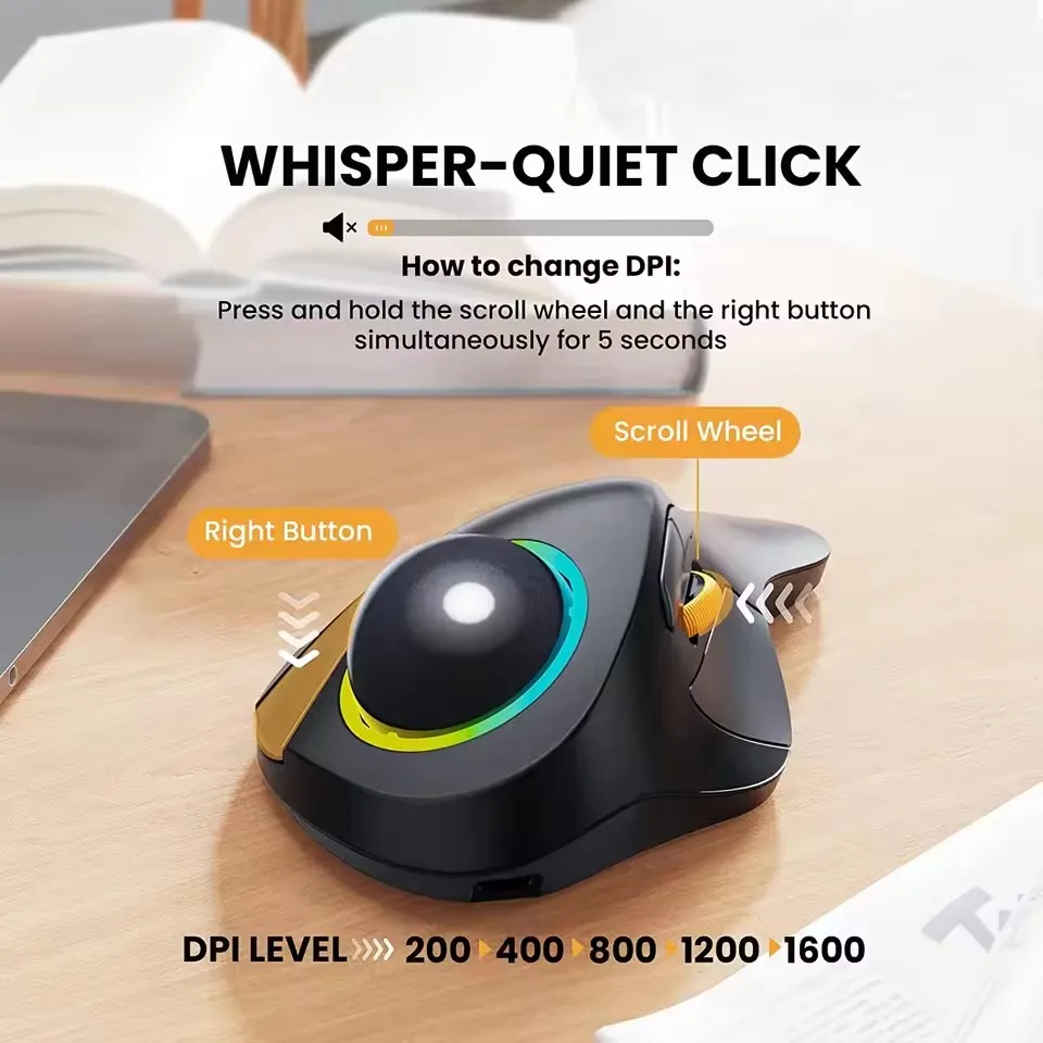 ProtoArc Mouse Wireless Index Finger Trackball Mouse Rechargeable RGB Rollerball BT 2.4g Mice for Computer Laptop 3 Device Conne