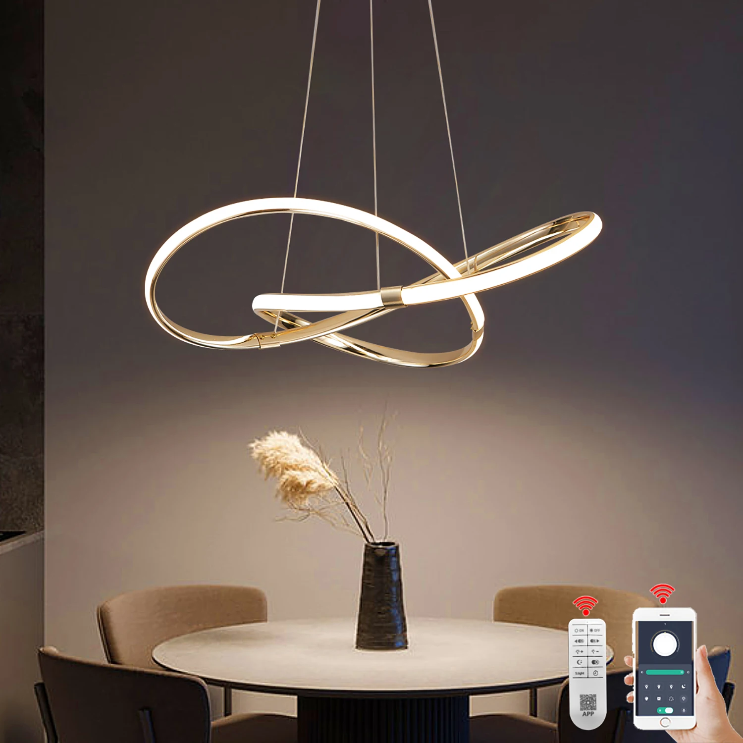 Modern Chandeliers led chandelier ceiling chandelier led pendant light For Dining room Kitchen Modrom led pendant lights Gold/chrome/black Ceiling hanging lamps D54cm W/remote
