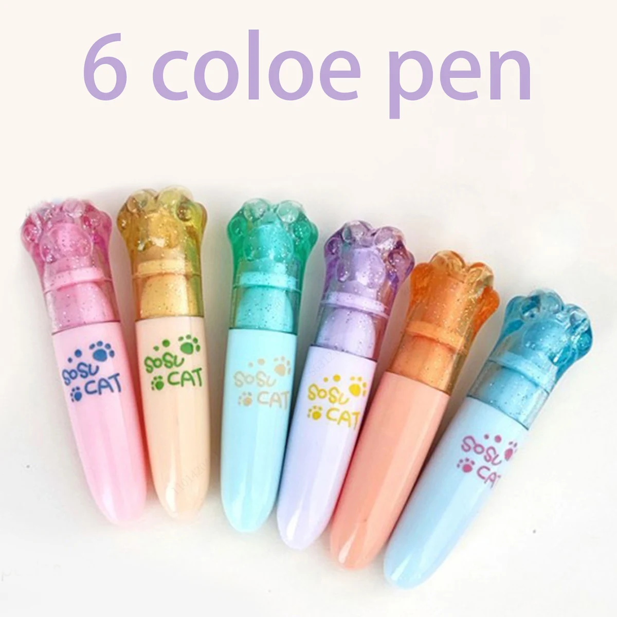 6Pcs Kawaii Mini Cat Claw Highlighter Pen Set Cute Fluorescent Marker Pen School Office Art Stationery Supplie
