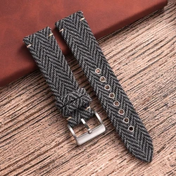 Vintage Genuine Leather and Tweed Nylon Quick Release Strap - Weave Bracelet - 22mm (Black)