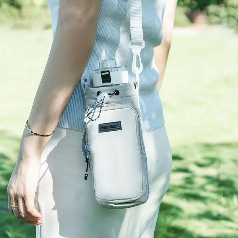 Portable Thermos Cup Cover Travel Crossbody Water Bottle Bag Outdoor Mobile Phone Water Bottle Crossbody Drawstring Storage Bag