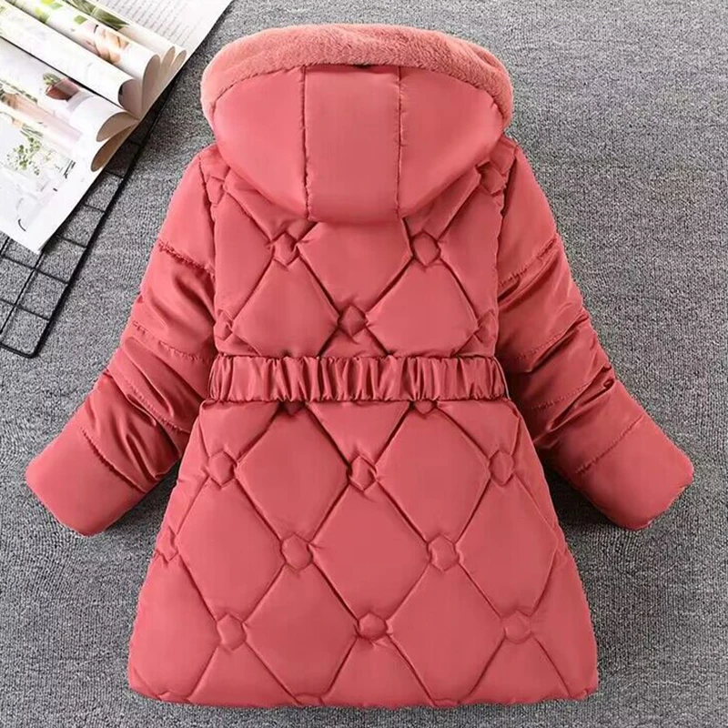 Girls Winter Jacket Fur Collar Hooded Zipper Outerwear 6-12 Years