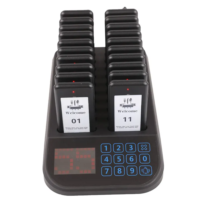 Wireless Restaurant Pagers Queue Paging Calling System 20 Coasters beeper Buzzer Bell Receivers For Food Court Bar Coffee Hotel