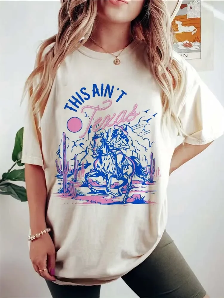 

Эта тонкая Техасская пустыня Cowgirl Beyond с рисунком, Модная стильная свободная летняя футболка с круглым вырезом