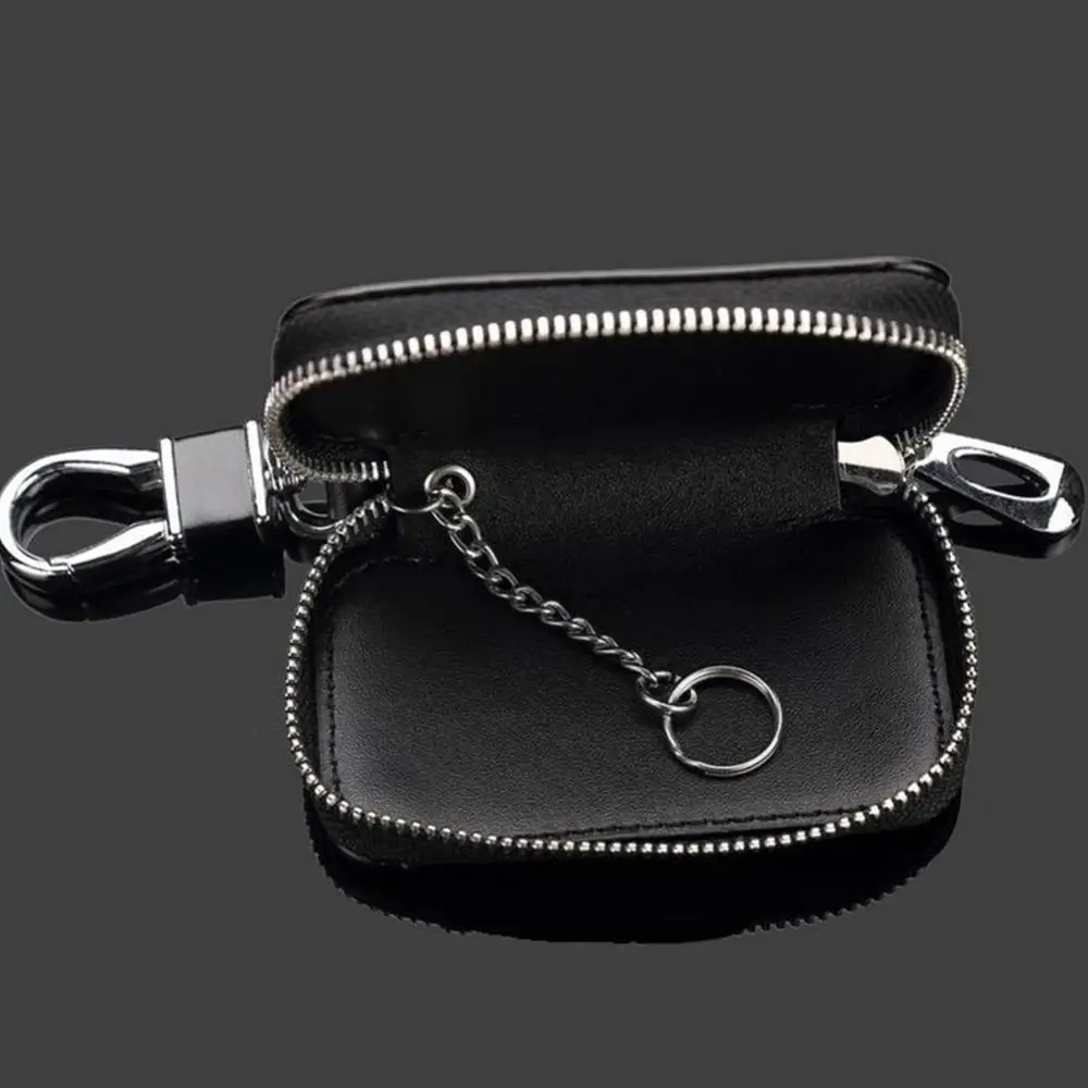 Genuine Leather Car Key Fob Case Cover Keychain Zipper Bag Protector Car Key Pouch Bag Case Wallet Holder Chain Strage bag Pocke