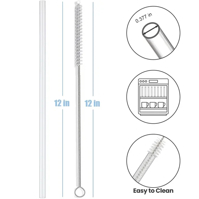 Replacement Straws for Stanley 40 oz Cup Tumbler, 12 Pack Clear Reusable Plastic Straws, 2 Straw Brushes,for Stanley Cup 2