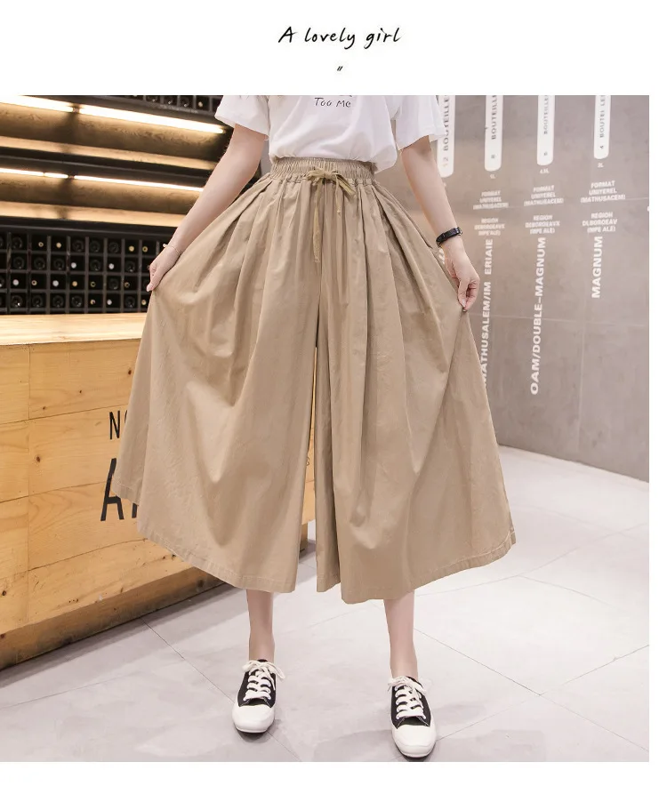 Women's Pants New 2022 Spring Summer New Loose Women Wide Leg Pants Elastic Waist Bandage Skirt Pants Female Pant RV554 white capri pants