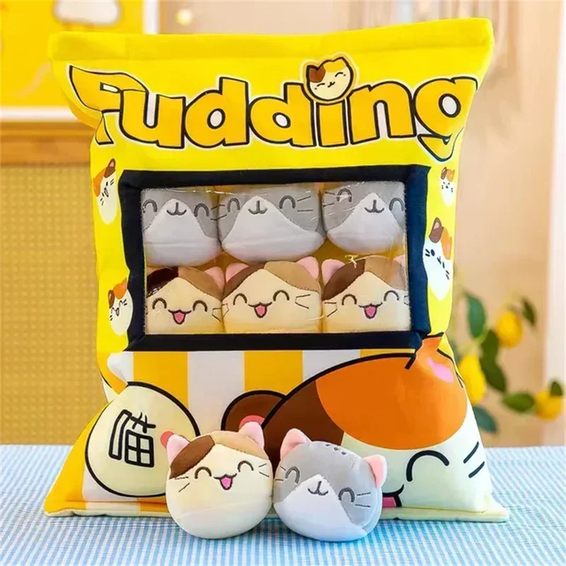 Cat Pillows Plush Doll Cute Cat Rabbit Snack Pillow Pudding Decorative Stuffed Mini Animal Cat Dolls Pudding Plush Toy Kawaii Plush Pillow Gifts