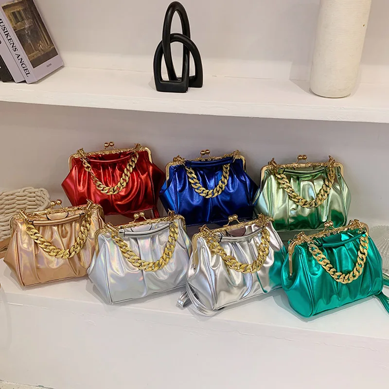 Women Handbags Brand Women Chain Shoulder Bags Kiss Lock Shell Clip Ruched Lady Crossbody Bags Pu Leather leather shoulder bag pu crossbody bag crossbody bag