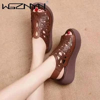 Designer femmes sandales en cuir souple chaussures à semelles compensées pour femmes été rétro sandales de luxe chaussures décontractées femmes talons compensés Sandalias 1