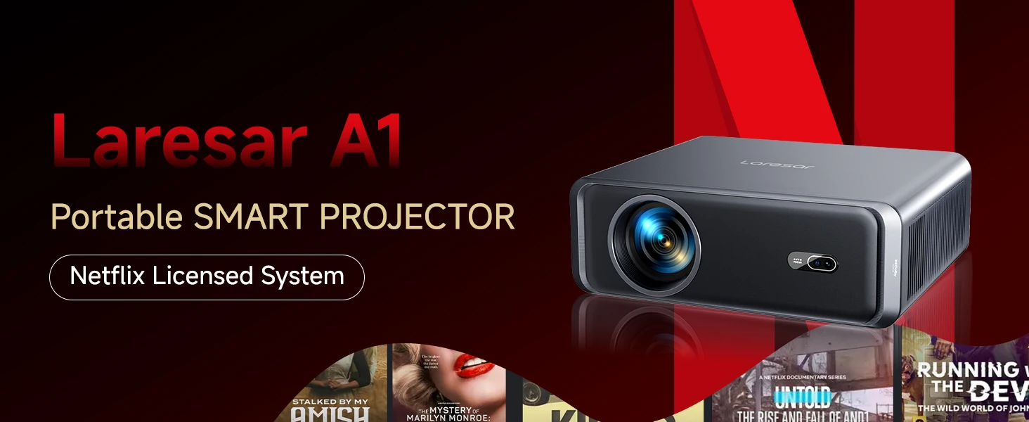 Lareser A1 Projector 4K 1000ANSI Official Netflix Linux Native 1080P Auto Focus/