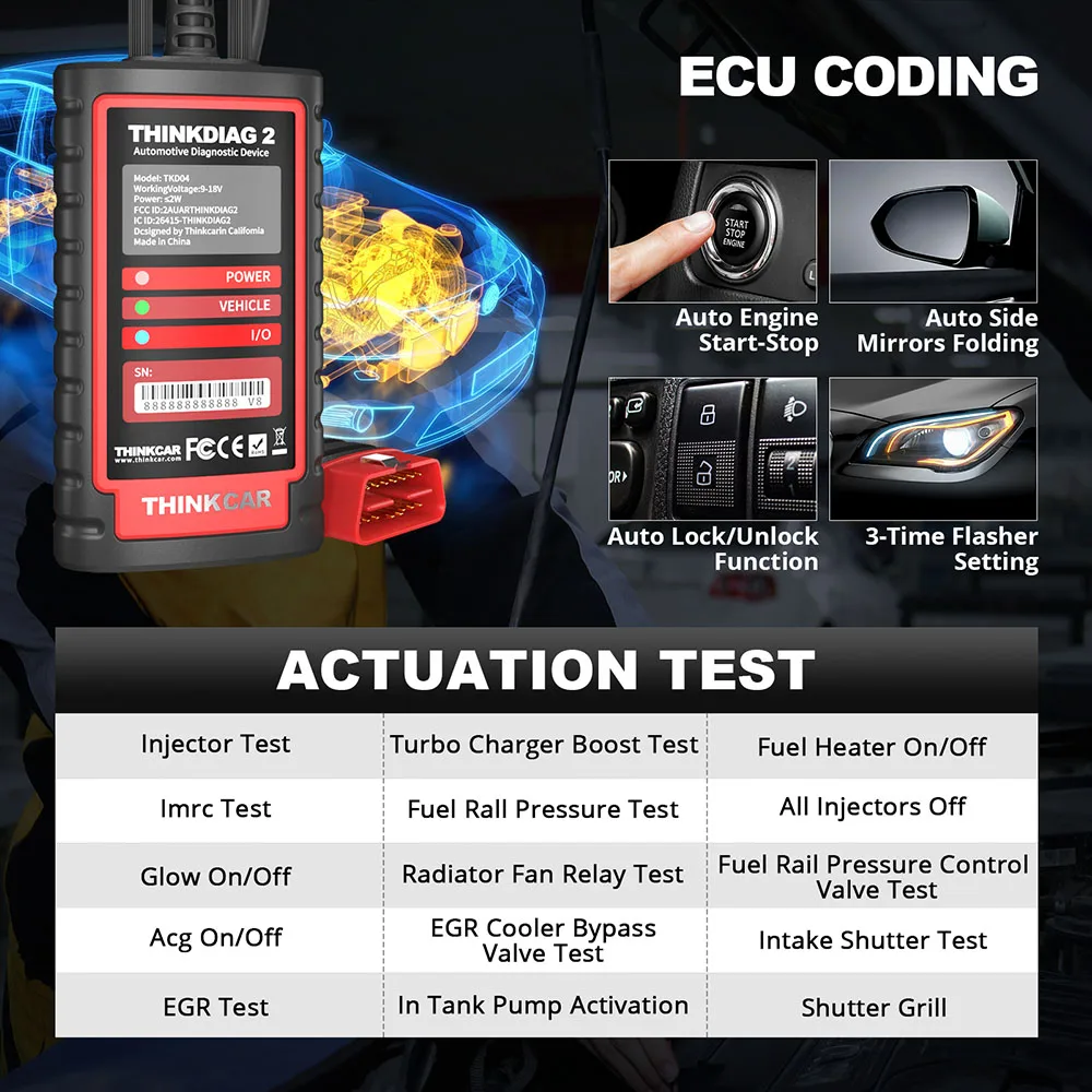 THINKCAR-Thinkdiag 2 OBD2 스캐너 지원, GM 자동차 브랜드에 맞는 FD 프로토콜, 무료 전체 소프트웨어 16 재설정 기능, ECU 코드