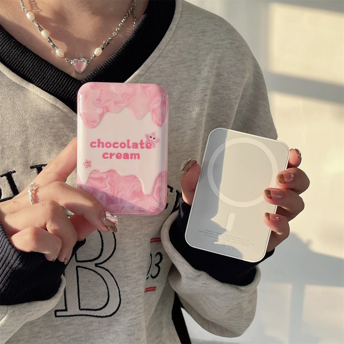 Pink Cream Pattern Case for iPhone External Battery