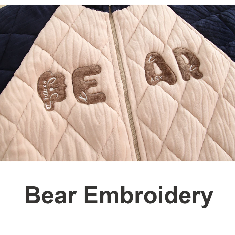 Man Winter Flannel Warm Pajamas Set 3-layer Thicken Pajama for Men Fashion Plaid Zipper Sleepwear Casual Comfort pyjama homme