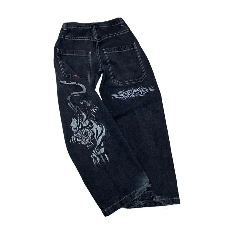 

Джинсы JNCO в стиле хип-хоп с графическим принтом тигра, готические Мешковатые Черные джинсовые брюки в стиле панк-рок, уличная одежда в стиле ретро Y2k, широкие брюки, мужская одежда