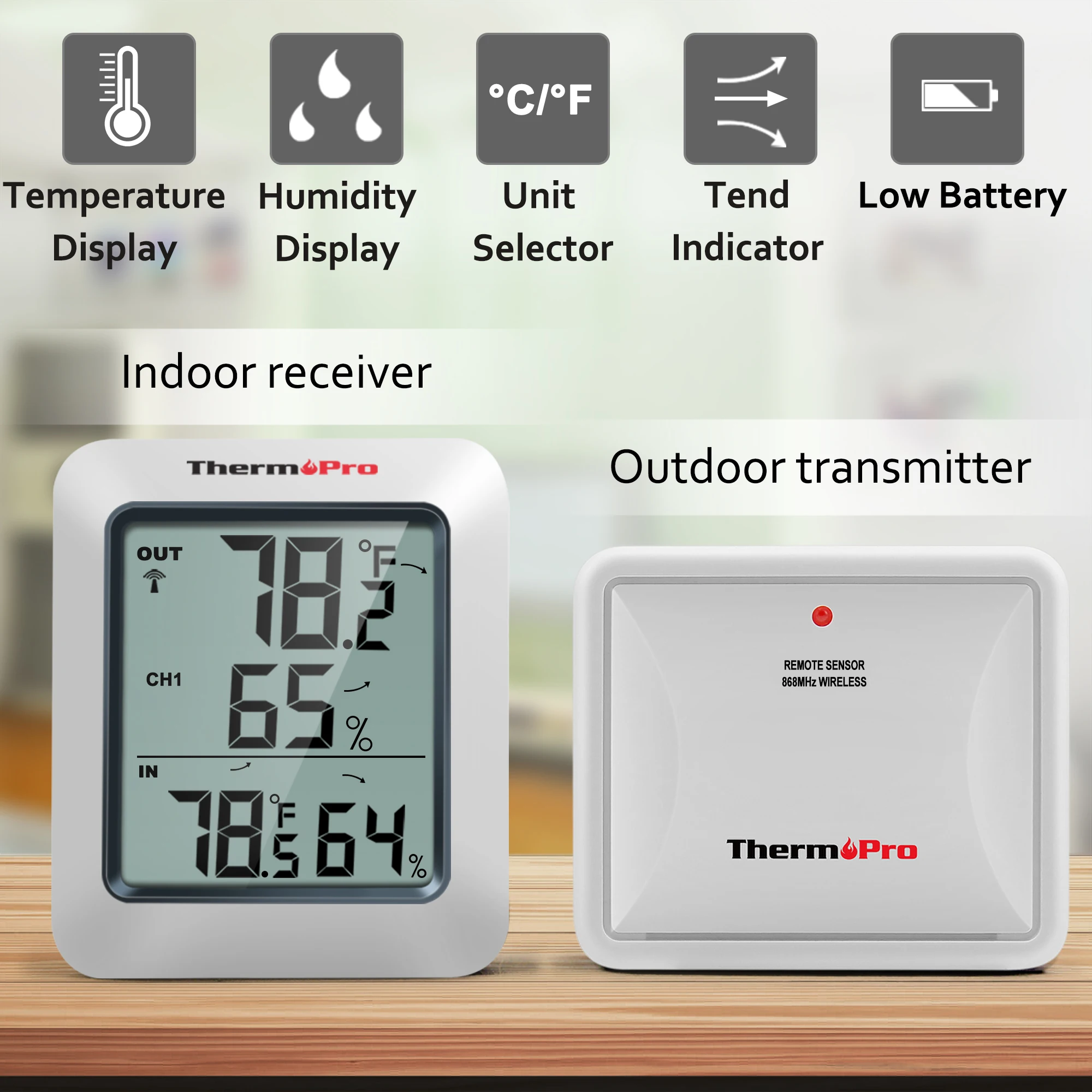 ThermoPro 무선 디지털 실내 온도계 습도계, TP60C, 가정용 기상 관측소, 60m
