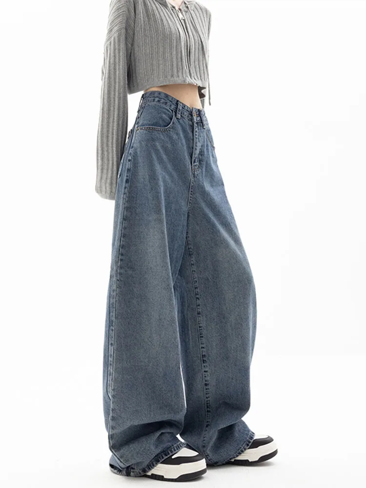 

Chic Straight Leg Blue Jeans For Women High Waist Stretch Denim Trousers Mom Jean Baggy Pants Casual Comfort Trousers Oversize
