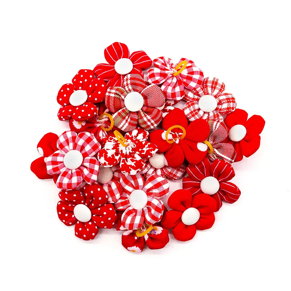 Title 18, 10/20pcs Flower Dog Hair Bow Red Style Valentin...
