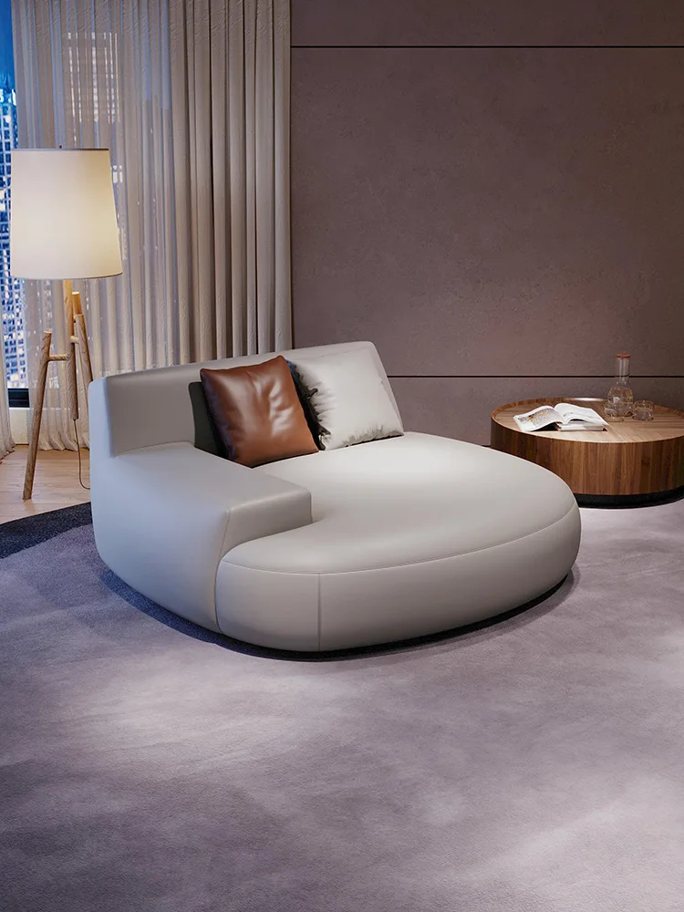 

Single sofa Modern living room lounge chair bedroom lazy tatami head layer leather round sofa